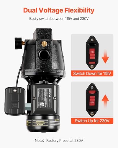 VEVOR 1/2 HP Shallow Well Jet Pump, AC 115/230 Volt, 790 GPH Dual Voltage Cast Iron Well Jet Pump, with 147 ft Max Head Lift, Automatic Pressure Switch, for Garden Irrigation Lawn Sprinkler System