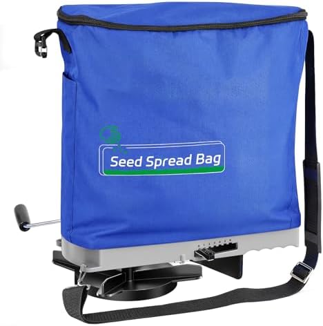 Zipcase 25lb Bag Seed Spreader with Waterproof Bag, Blue | 6-Level Adjustable Gate, Rare Baffle and Accurate Gears