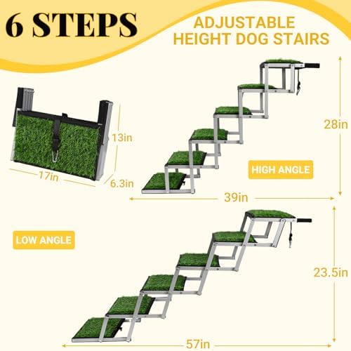 Foldable Dog Stairs for Car,17" Extra Wide Pet Ramp for Large Dog,6 Steps | 17" Extra Wide 200LBS Capacity Lightweight Portable Reinforced Pet Ramp for SUV Truck High Bed