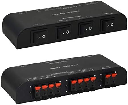 2 Way Speaker Switch, 1 in 2 Out Way Pair Stereo Speaker Selector W/Volume Control Metal Non-Slip Box - Black (61052), 9.0 x 3.25 x 1.5