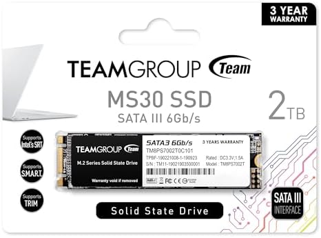 TEAMGROUP MS30 1TB with SLC Cache 3D NAND TLC M.2 2280 SATA III 6Gb/s Internal Solid State Drive SSD (Read/Write Speed up to 530/480 MB/s) Compatible with Laptop & PC Desktop TM8PS7001T0C101