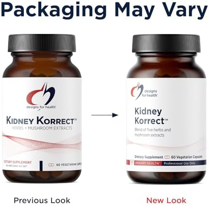 Designs for Health Kidney Korrect - Herbs + Mushrooms for Kidney Support - Vegan, Non-GMO Supplement (60 Capsules)