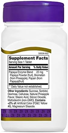 21st Century Papaya Enzyme Chewables for Digestion, Tropical, 100 Count | Papaya & Pineapple Digestive Enzymes with Bromelain & Papain, Digestive Comfort & Gut Health, Gluten Free, Non-GMO