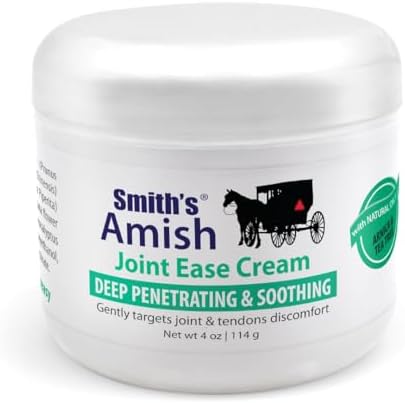 Smith's Amish Joint Ease Cream - Soothing Cooling Formula - 4 oz Jar | For Joint Discomfort, Stiffness & Muscle Tension - Arnica, Peppermint