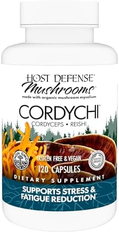 Host Defense CordyChi Capsules - Energy & Immune Support Supplement - Cordyceps & Reishi Mushroom Supplement for Relaxation & Respiratory Support - Aids Against Tiredness - 120 Capsules