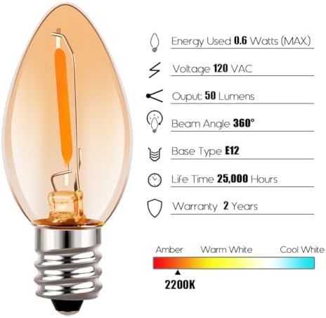 Emotionlite C7 LED Candelabra Bulbs, E12 Base, Warm White 2700K, 4 Pack | lear LED chandelier bulbs, 4W/5W/6W/7W incandescent equivalent with E12 candelabra base