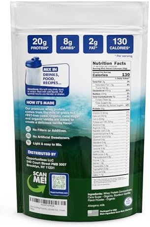 Grass Fed Whey Protein Powder Concentrate - 1 Ingredient - Pure Protein Supplement for Drink, Smoothie, Shake, Cooking & Baking - Non GMO, Hormone Free & Gluten Free - 1 Pound