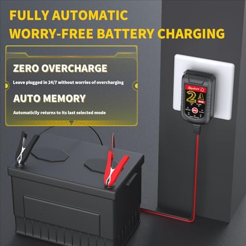2A Battery Maintainer & Trickle Charger, 6V 12V Smart Float Charger with Pulse Repair Mode, 10FT Extra Long for Motorcycle, Automotive Car, Lawn Mower, Marine Boat, ATV, SLA, AGM, Gel, LiFePO4
