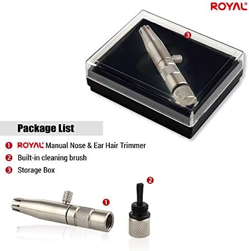 ROYAL [Made in Korea] Premium Manual Nose Hair Trimmer for Men Silver Bullet, Battery-Free, Stainless Steel Rotary Blade Grooming Tool, Waterproof