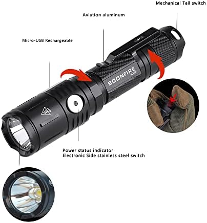 MX65 Tactical Flashlight 1060 Lumens Built-in a Fast Charging Rechargeable LED Handheld Flashlights 5 Brightness Waterproof Flashlight