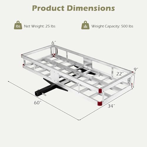 Goplus Hitch Cargo Carrier, Aluminum Hitch Mount Cargo Basket with 500LBS Capacity, Fits 2” Receiver