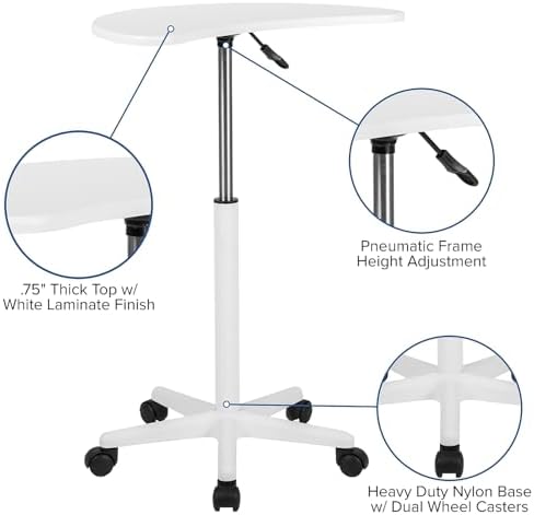 Flash Furniture Eve Sit to Stand Mobile Laptop Desk/Speaker's Lectern with Wheels, Modern Height-Adjustable Portable Standing Computer Desk, Black | Heavy Duty Nylon Base, Dual Wheel Casters