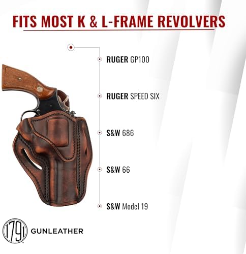1791 Gunleather OWB K-Frame Holster Fits Ruger GP100, S&W 686, Model 66 | Right-handed leather belt holster also fits S&W 686, Model 66, L-Frame and Ruger Speed Six revolvers