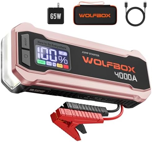 WOLFBOX 4000A Jump Starter, 12V Car Battery Jumper Starter Portable with 65W Quick Charger, LED Display