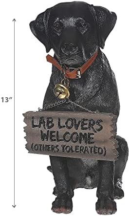 Black Lab Outdoor Statue, 13 Inch Welcome Dog with Reversible Sign