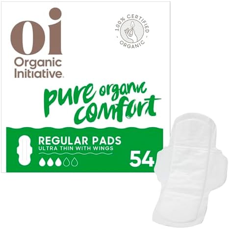 Oi | Organic Initiative - Ultra Thin Pads with Wings, 20 Count (10 Regular/10 Super) | 100% Certified Organic Cotton Pads, Unscented | Leak Free, Biodegradable Thin Pads for Women | Non-GMO, Non Toxic