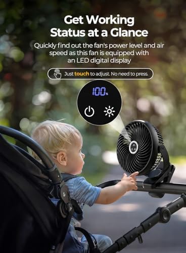 Koonie 8" Clip on Fan, 10000mAh Rechargeable Battery, Strong Airflow, Black
