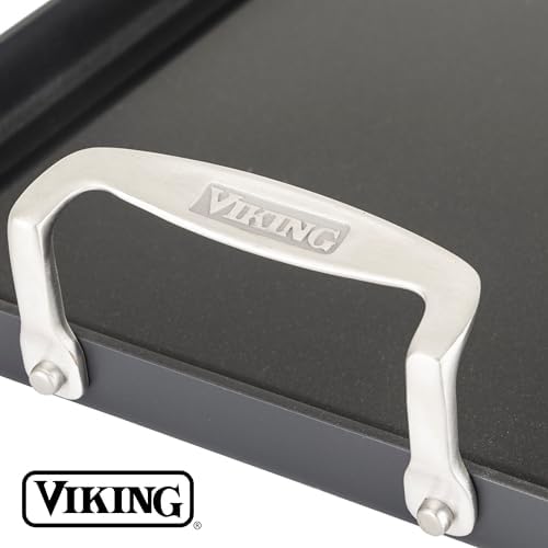 Viking Nonstick Double Burner Griddle, 19 x 11 Inch Hard Anodized Kitchen Grill Pan with Handles, Oven Safe, Works on Gas, Ceramic