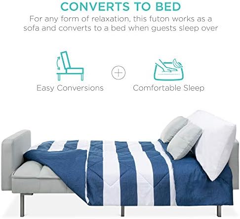 Best Choice Products Convertible Linen Fabric Tufted Split-Back Plush Futon Sofa Furniture for Living Room, Apartment, Bonus Room