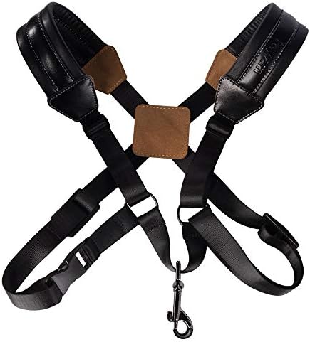 Rayzm Sax Strap,Universal Double Shoulder Leather Strap for Sax,Adjustable Padded Harness Strap for Alto Tenor Baritone Sax