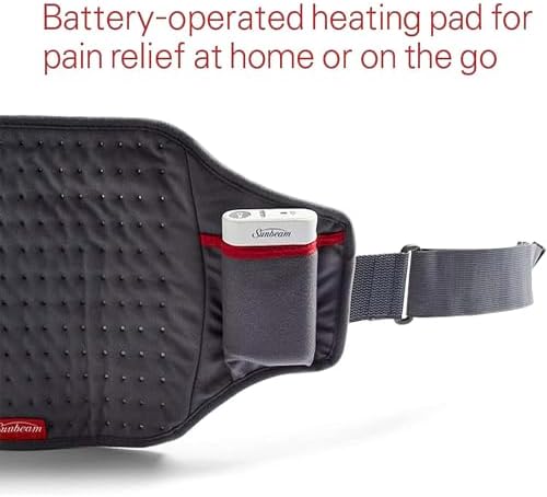 Sunbeam Cordless Rechargeable Heating Pad, Portable 9.5" x 12", Machine-Washable, Pain Relief for Back, Shoulder, Neck, and Period Cramp Pain Relief