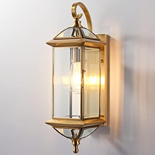 Solid Copper Outdoor Wall Light, 18.5" Oil Rubbed Bronze Porch Lantern with Clear Beveled Glass, Exterior Wall Sconce for Front Door, Garage
