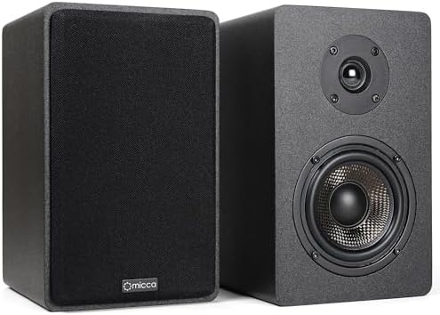Micca MB42X Advanced 2-Way Passive Bookshelf Speakers, Stereo Pair, Black | Amplifier Required, 4-Inch Carbon-Fiber Woofer, 0.75-Inch Silk-Dome Tweeter, Desktop, Home Theater, Surround Sound