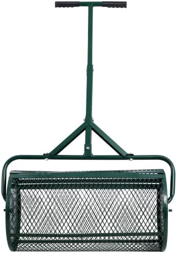 Peat Moss Spreader 24inch,Compost Spreader Metal Mesh,T Shaped Handle for Planting Seeding,Lawn and Garden Care Manure Spreaders Roller