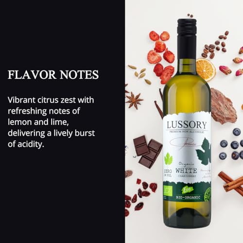 Lussory Organic Merlot Dealcoholized 0.0% Non Alcoholic Wine Red From Spain, Low Calories, Organic, Vegan (750ml, 1 Bottle)