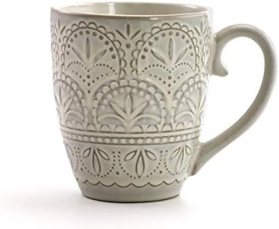 Elama White Lace 16 Piece Round Scallop Stoneware Dinnerware Set in White