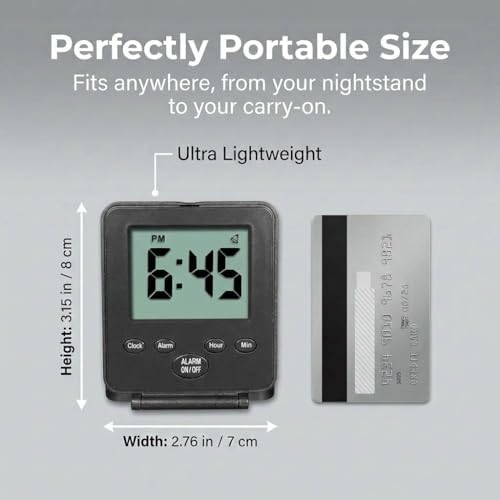 Digital Travel Alarm Clock - No Bells, No Whistles, Simple Basic Operation, Loud Alarm, Snooze, Small and Light, ON/Off Switch, 2 AAA Battery Powered