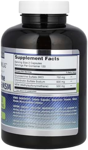 Amazing Formulas Glucosamine Chondroitin & MSM Supplement | 1850 Mg per Serving | 240 Capsules | Non-GMO | Gluten-Free | Made in USA