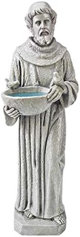 Design Toscano Francis of Assisi Blessing Religious Garden Decor Statue with Bird Bath Feeder, 19 inches Tall, Cast Stone Resin, Gray Stone Finish