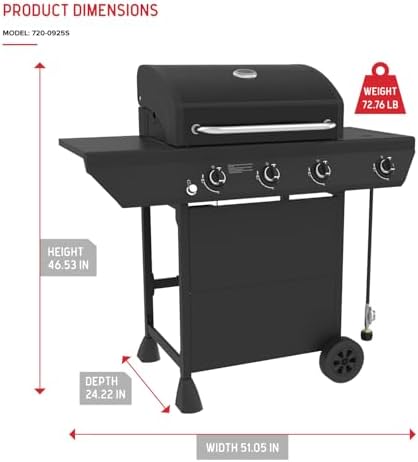Nexgrill Propane 3-Burner Gas Grill, Side Burner with Durable Steel Lid