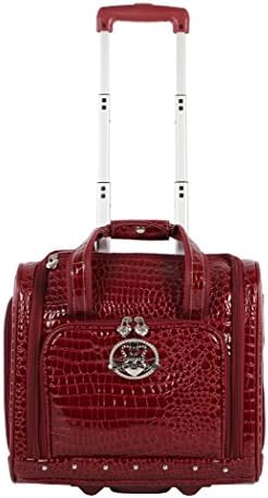 Kathy Van Zeeland Croco PVC Designer Underseat Luggage - 15 Inch Carry On Suitcase for Women- Lightweight Under Seat Bag with 2-Rolling Spinner Wheels (Burgundy)