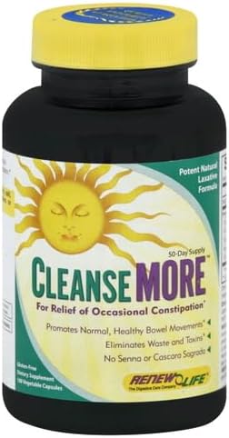 Renew Life Cleanse More 100 Vegetarian Capsules | Helps Relieve Occassional Constipation | Herbal Formula with Magnesium | Dairy, Soy and Gluten Free