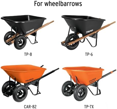 Truper 16"x 4" Lightweight Wheelbarrow Replacement Tire Assembly | Heavy-Duty Pneumatic Wheel with Reinforced Rim, Axle