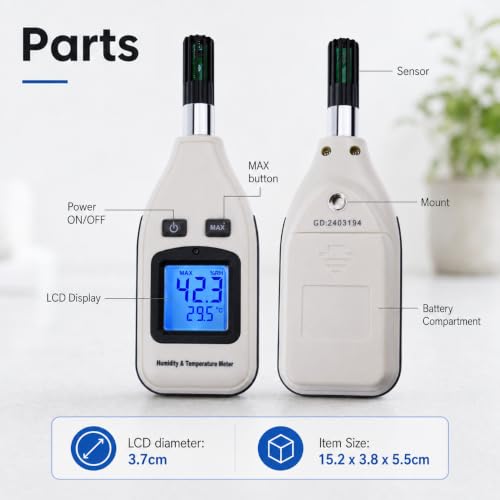 Handheld Digital Humidity & Temperature Meter 0~100% RH/ -30~70°C (-22~158°F) LCD Display Backlight Moisture Thermo Hygrometer Thermometer Small