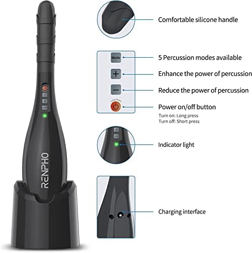 RENPHO Cordless Handheld Massager, 5 Adjustable Speeds and Massage Modes | Rechargeable Electric Neck Massage Tool for Muscle Tension, For Shoulder, Back & Leg, Home, Office, Travel Use, Gift Idea