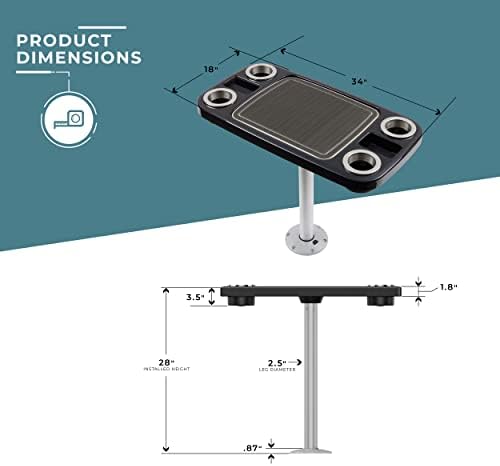 Manufacturers' Select Battery Op Lit Marine Boat Table Leg Set. Large Top with Blue LED Drink Holder. Pontoon Accessories