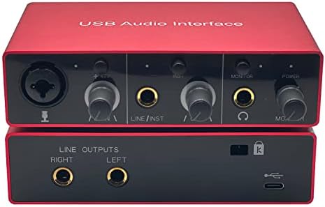 Audio Interface USB Audio Interface with Mic Preamplifier USB Audio Mixer Recorder with 48V Phantom Power, 24 Bit, Support Tablet