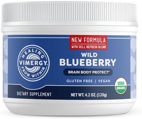 Vimergy Wild Blueberry Powder, Non-GMO, Vegan, Organic, 250g, 62 Servings | Antioxidant Used in Heavy Metal Detox Smoothie, Protects Brain Cells*, Gluten-Free