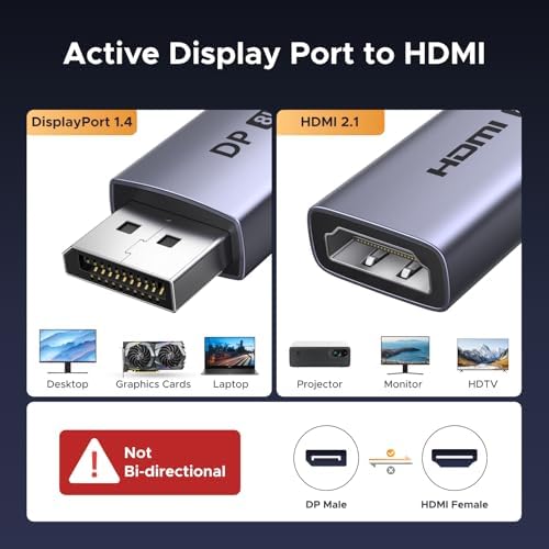 UGREEN 8K@60Hz Active DisplayPort to HDMI Unidirectional Adapter, 0.66FT | DP 1.4 PC to HDMI 2.1 Screen