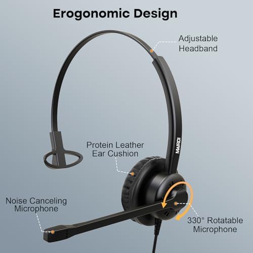 MAIRDI Phone Headset with Microphone Noise Canceling, Telephone Headset for Call Center, Office Headset with RJ9 & 3.5mm Jack for Landline Deskphone Cell Phone PC Laptop, Work for Polycom Avaya