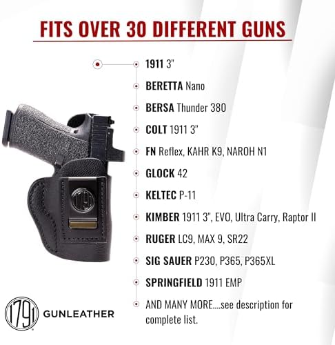 1791 Gunleather IWB Holster Fits FN Reflex, Sig P365, P365XL, Glock 43X, 43 | Soft leather gun holster also fits Glock 42, Hellcat, Ruger Max 9, LC9, SR22, Bersa Thunder 380, Walther PPK