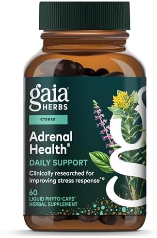 Gaia Herbs Adrenal Health Daily Support - Herbal Supplement with Ashwagandha, Holy Basil & Schisandra - Help Maintain Healthy Energy & Stress Levels* - 60 Vegan Liquid Phyto-Caps (30 Servings)