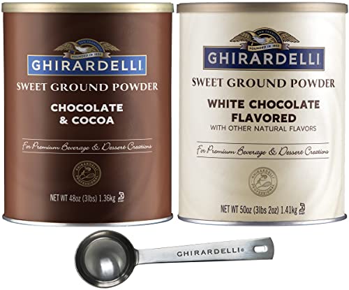 Ghirardelli Sweet Ground Chocolate 3 lb & White Chocolate 3.12 lb Powder | With Ghirardelli Stamped Barista Spoon