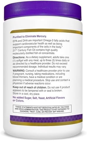 21st Century Fish Oil 1000mg Omega-3 Softgels, Value Size, 300 Count | Omega-3 Fish Oil with EPA & DHA, Heart & Cardiovascular Health Support