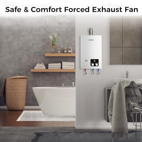 CAMPLUX Propane Tankless Water Heater 2.64 GPM, CM264 Gas Tankless Water Heater Indoor, 68,000 BTU On Demand Instant Hot, White