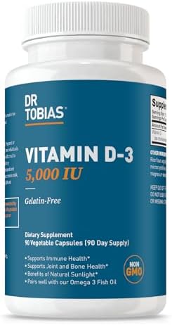 Dr. Tobias Vitamin D3 5000 IU 90 Capsules | Extra Strength Vitamin D | Bone, Teeth & Immune Support | 5